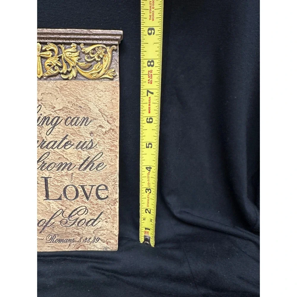 Religious Standing Plaque Tan Romans 8:38-39 Scripture‎ Cross Filigree Table Top